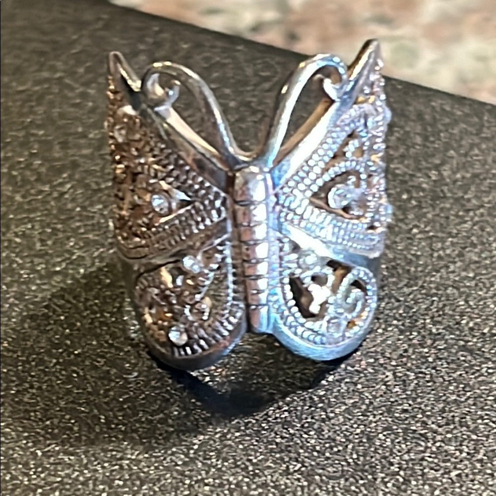 Silver& diamond authentic Butterfly Ring 5